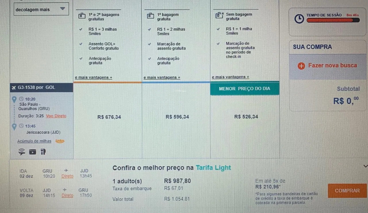 Preços de ida e volta entre Guarulhos e Jeri