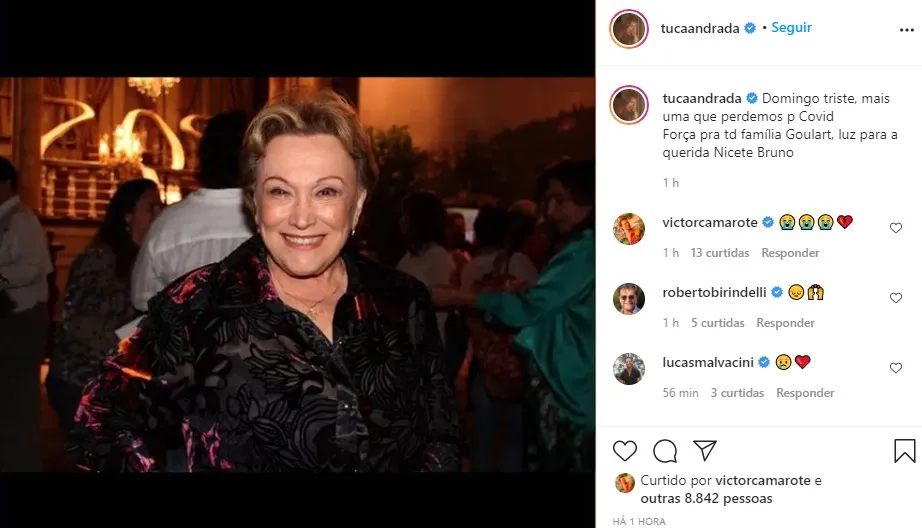 Ator Tuca Andrade desejou força para a família de Nicette Bruno