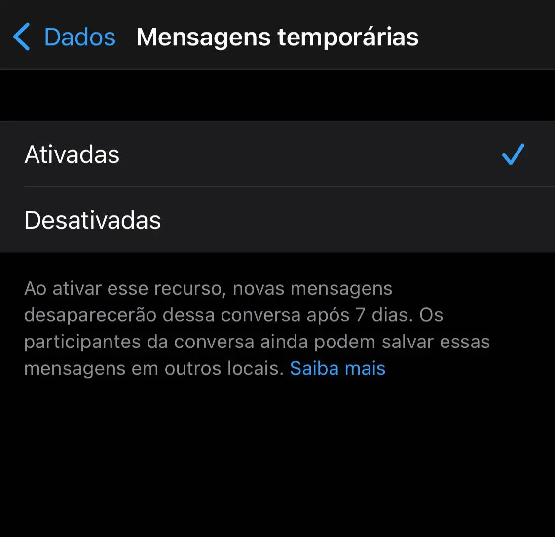 Imagem da notícia: WhatsApp permite o envio de mensagens temporárias; saiba como usar