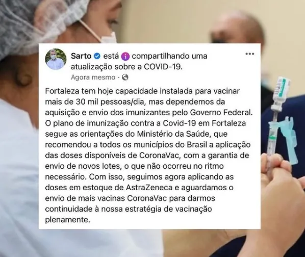 O prefeito Sarto Nogueira se manifestou nas redes sociais