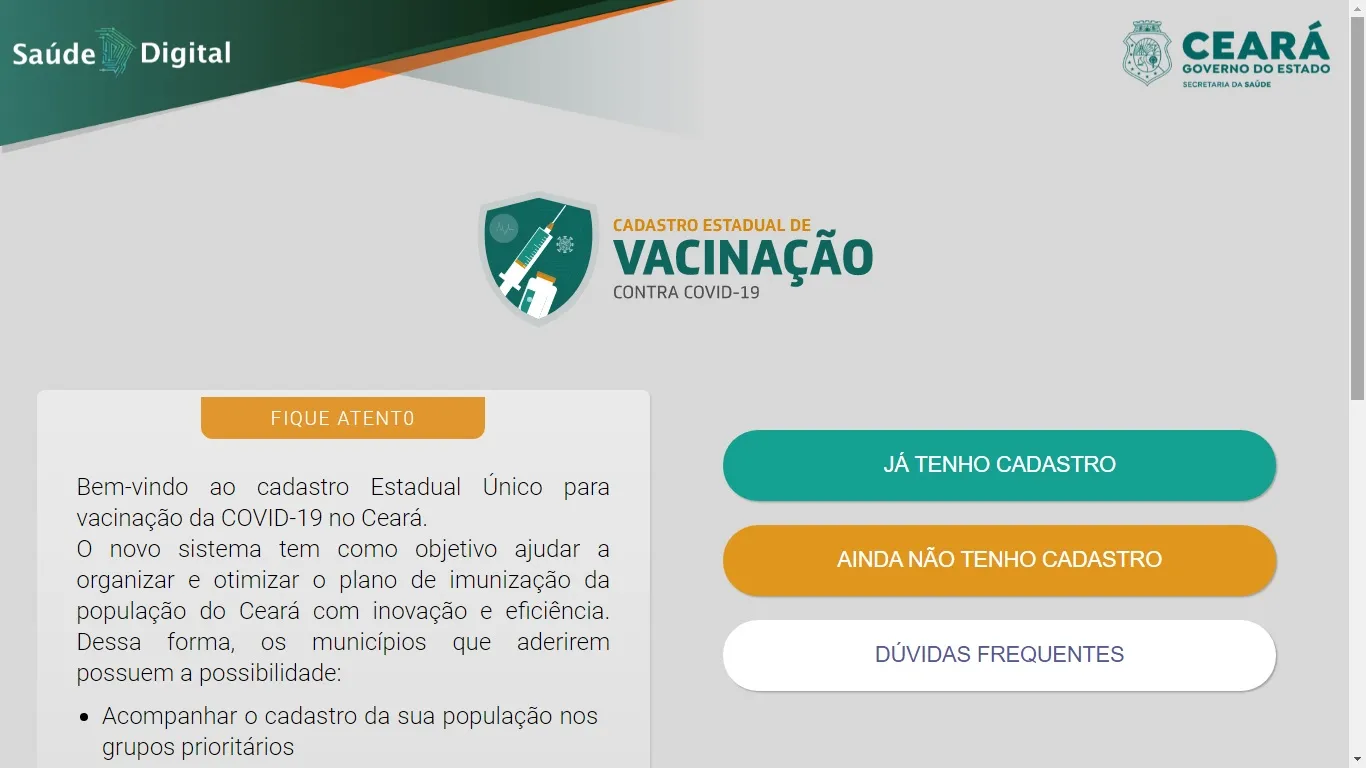 Página inicial da plataforma Saúde Digital