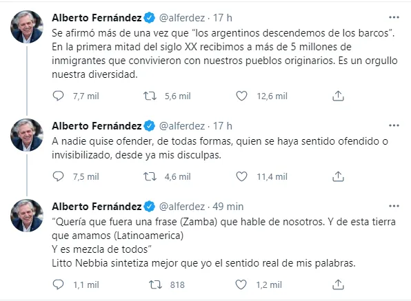 Alberto Fernandez, presidente da Argentina, pede desculpas após fala racista