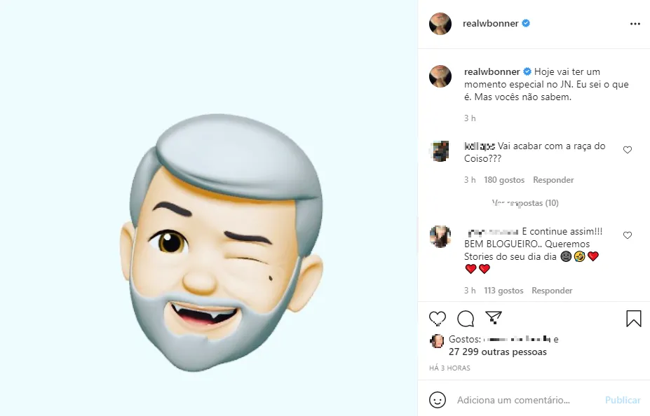 Bonner usou foto engraçada para contar sobre o anúncio nas redes sociais