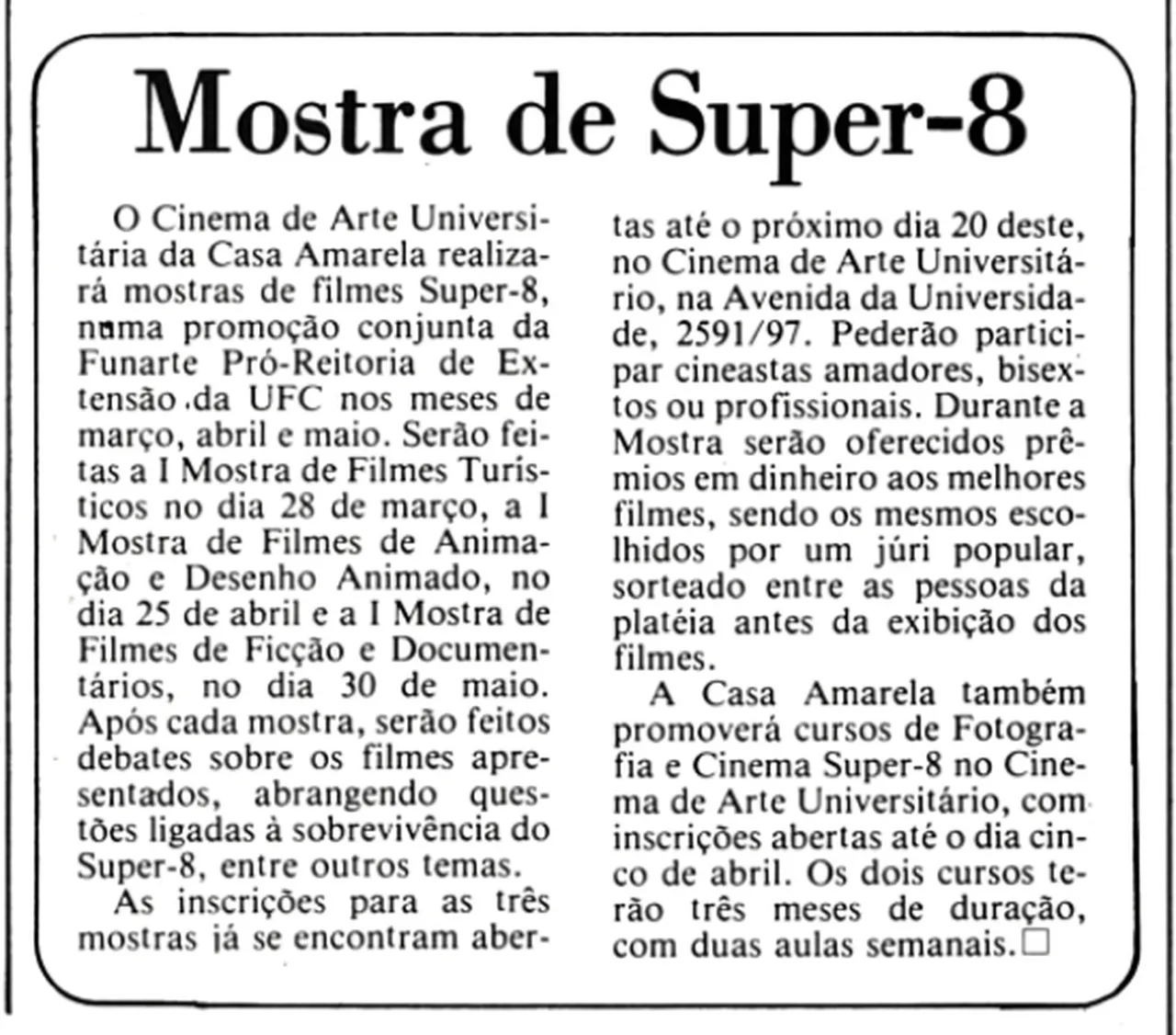 Anúncio de curso na CAEO em 1982