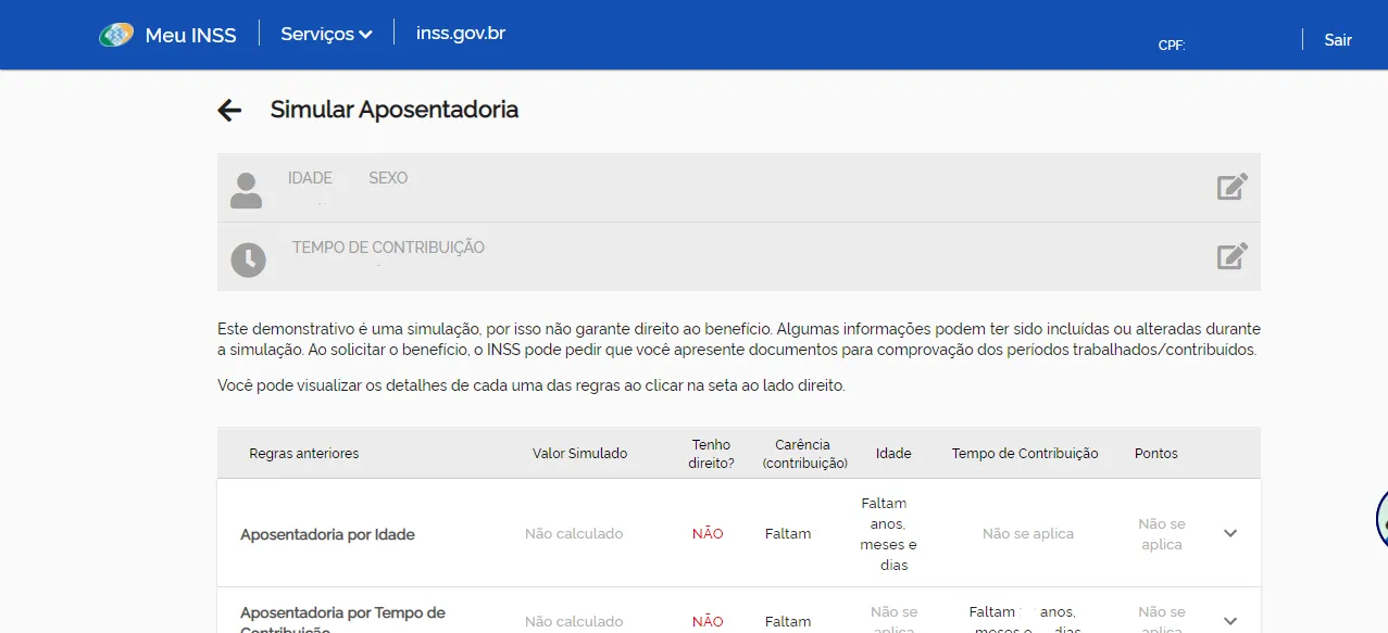 Simulação para saber quanto tempo falta para se aposentar