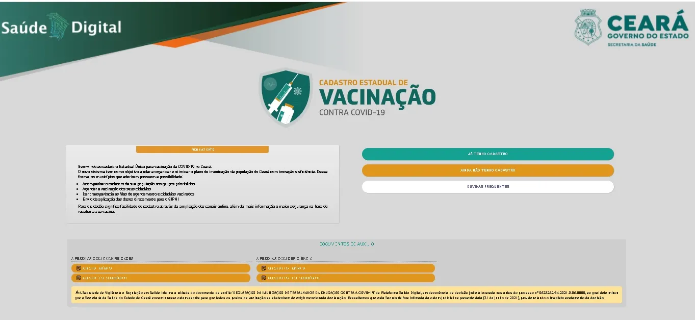 O cadastro Estadual de vacinação contra Covid-19 visa ajudar a organizar e otimizar o plano de imunização