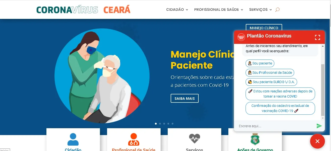 O hotsite Coronavírus Ceará é uma das opções para acessar o Plantão Coronavírus