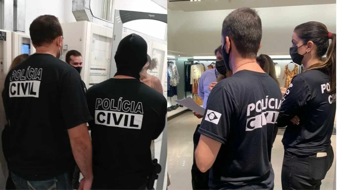 Polícia Civil durante visita em loja