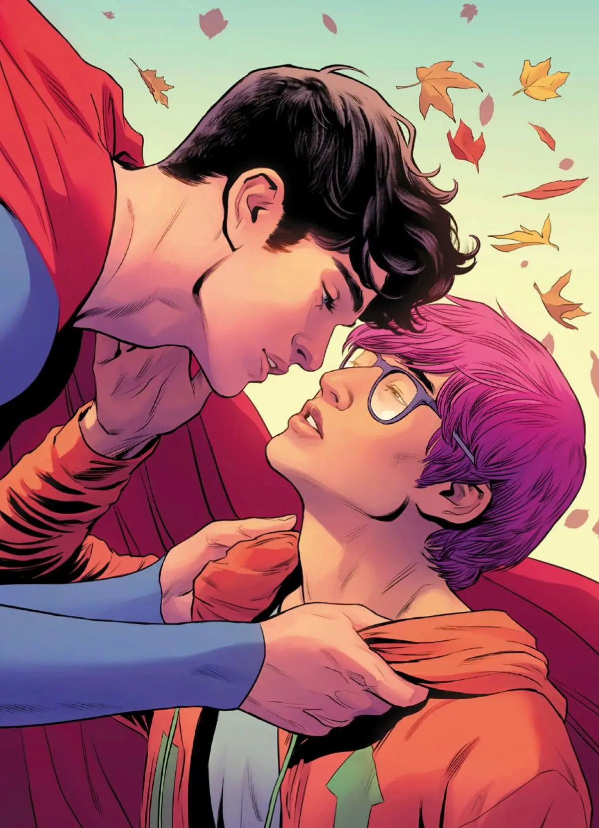 Superman quase beijando personagem em quadrinho