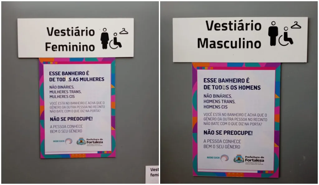 Placas são afixadas às portas dos banheiros da Rede Cuca.