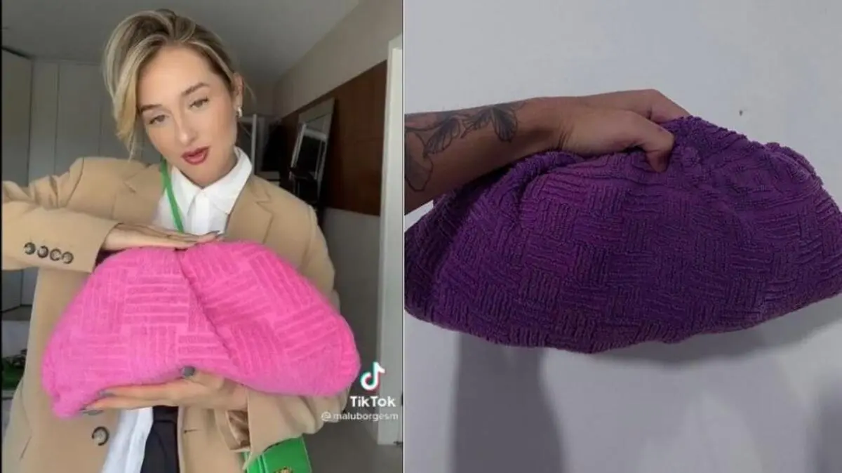 Imagem da notícia: 'Toalha embrulhada': influenciadora digital exibe bolsa luxuosa de R$ 24 mil e vira meme