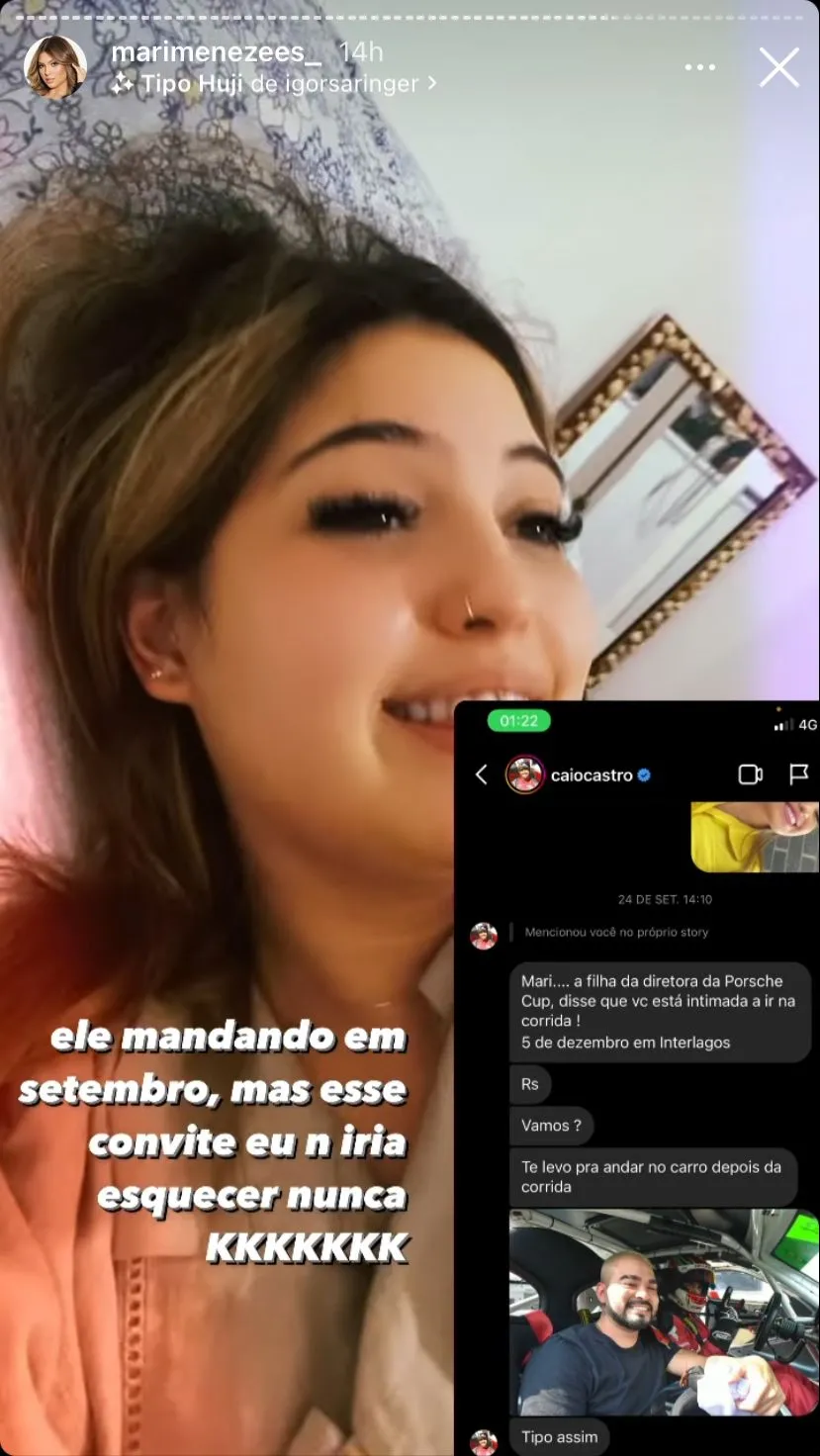 A influenciadora mostrou o print da conversa com o ator em seus Stories, no Instagram.