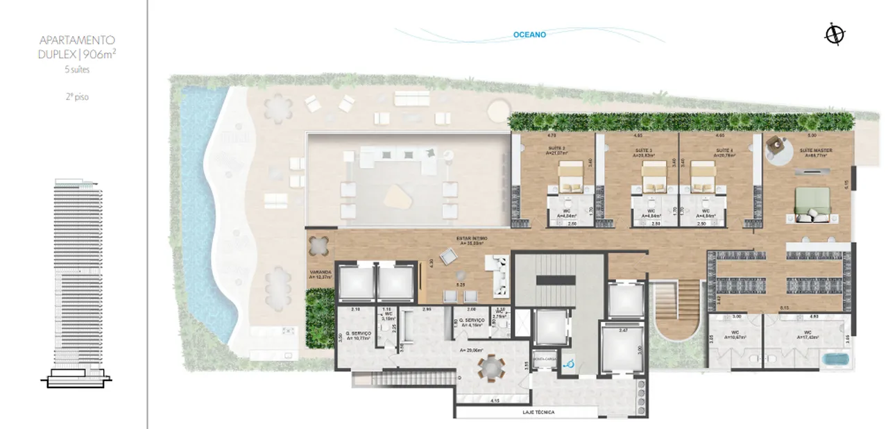 Planta do apartamento duplex de 906 metros quadrados