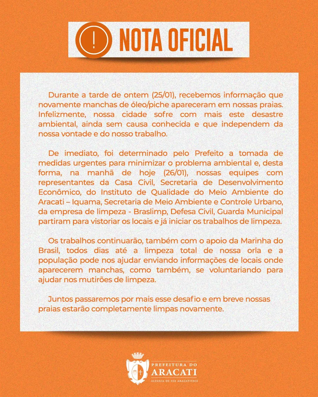 Em nota oficial, Prefeitura lamenta 