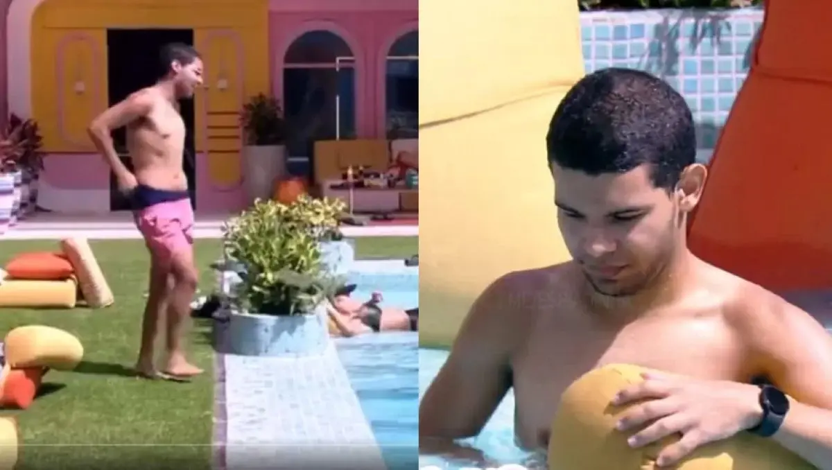 Imagem da notícia: Vyni deixa a vergonha de lado, entra pela primeira vez na piscina e recebe aplausos no BBB 22