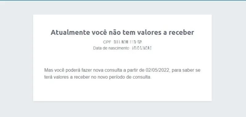 Mensagem avisa que ainda há chance da pessoa ter recursos guardados a serem disponibilizados nas próximas etapas