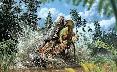 Imagem da notícia: Crocodilo pré-histórico é descoberto com dinossauro no estômago