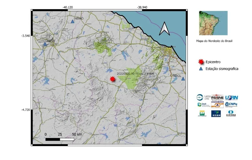 O epicentro do tremor em Paramoti está simbolizado pela estrela vermelha no mapa.