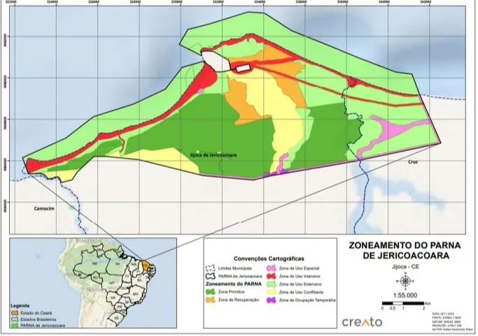 Gráfico mostra o zoneamento do Parque Nacional de Jericoacoara