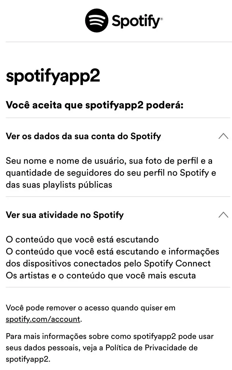 Segunda tela do Spotify Pie pede para você permitir acessos.
