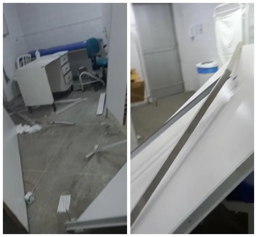 Sala em que ataque aconteceu ficou revirada após briga corporal com o paciente