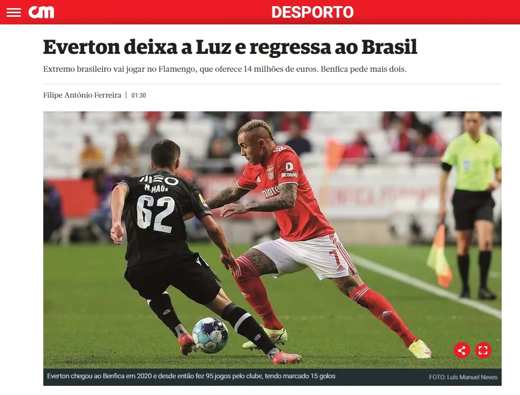 Everton deve acertar com o Flamengo em breve.