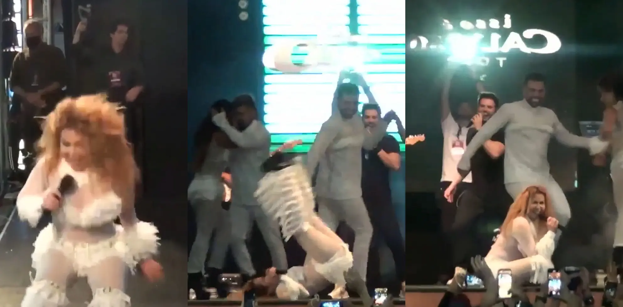 Imagem da notícia: Joelma perde equilíbrio e cai com pernas para cima em show na Bahia; assista