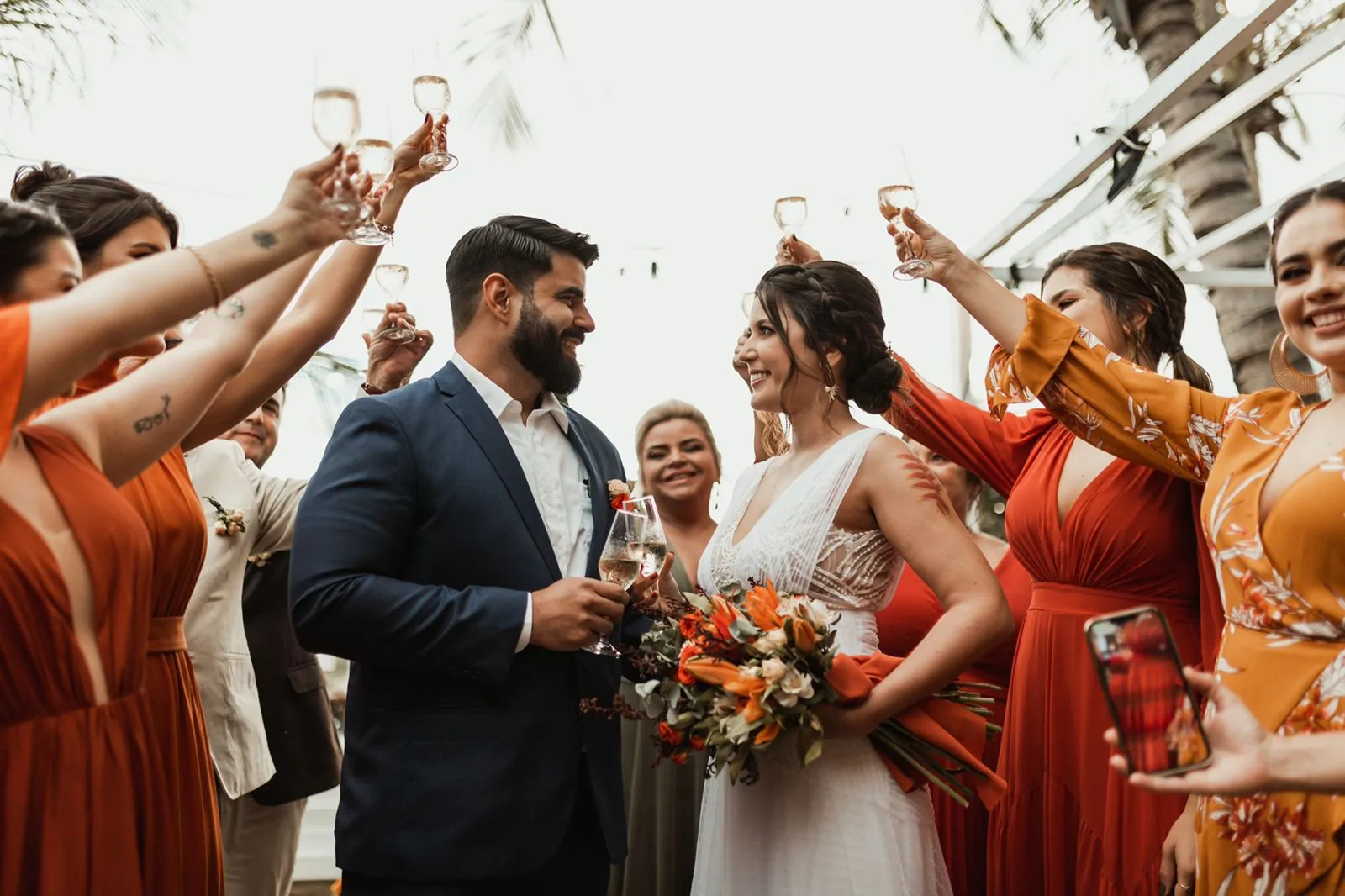 Helder e Érika tiveram somente madrinhas no casamento