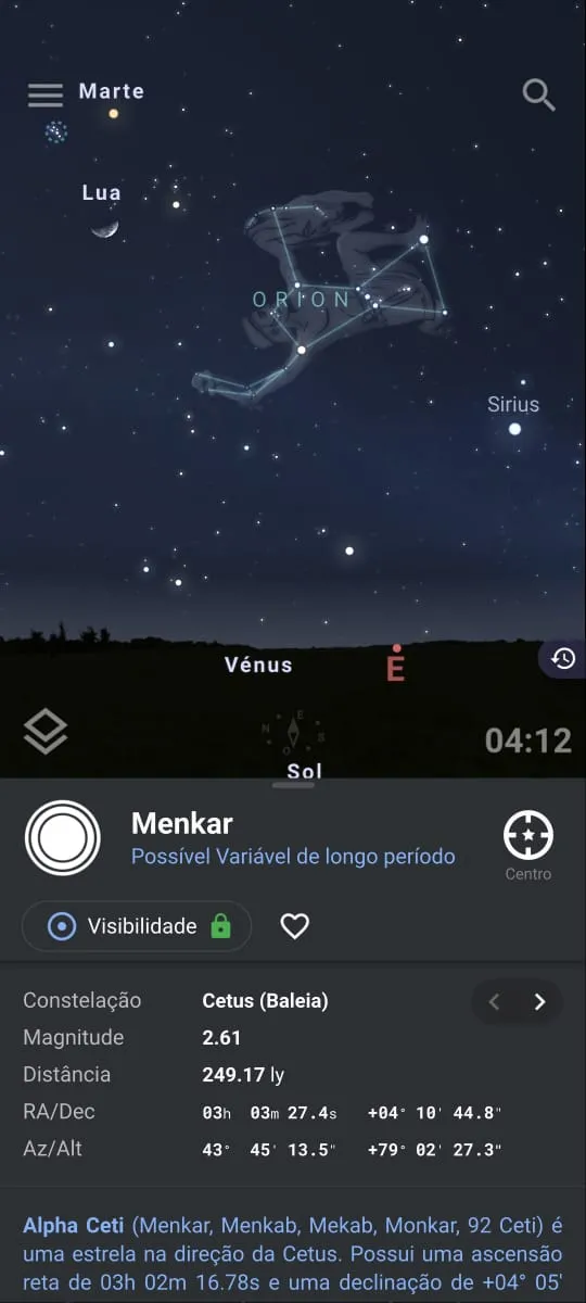 O app funciona como uma espécie de carta celeste, que mostra a configuração do céu naquele momento