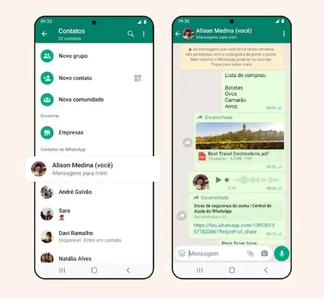 Imagem da notícia: WhatsApp cria atalho para usuário conversar consigo; veja como usar