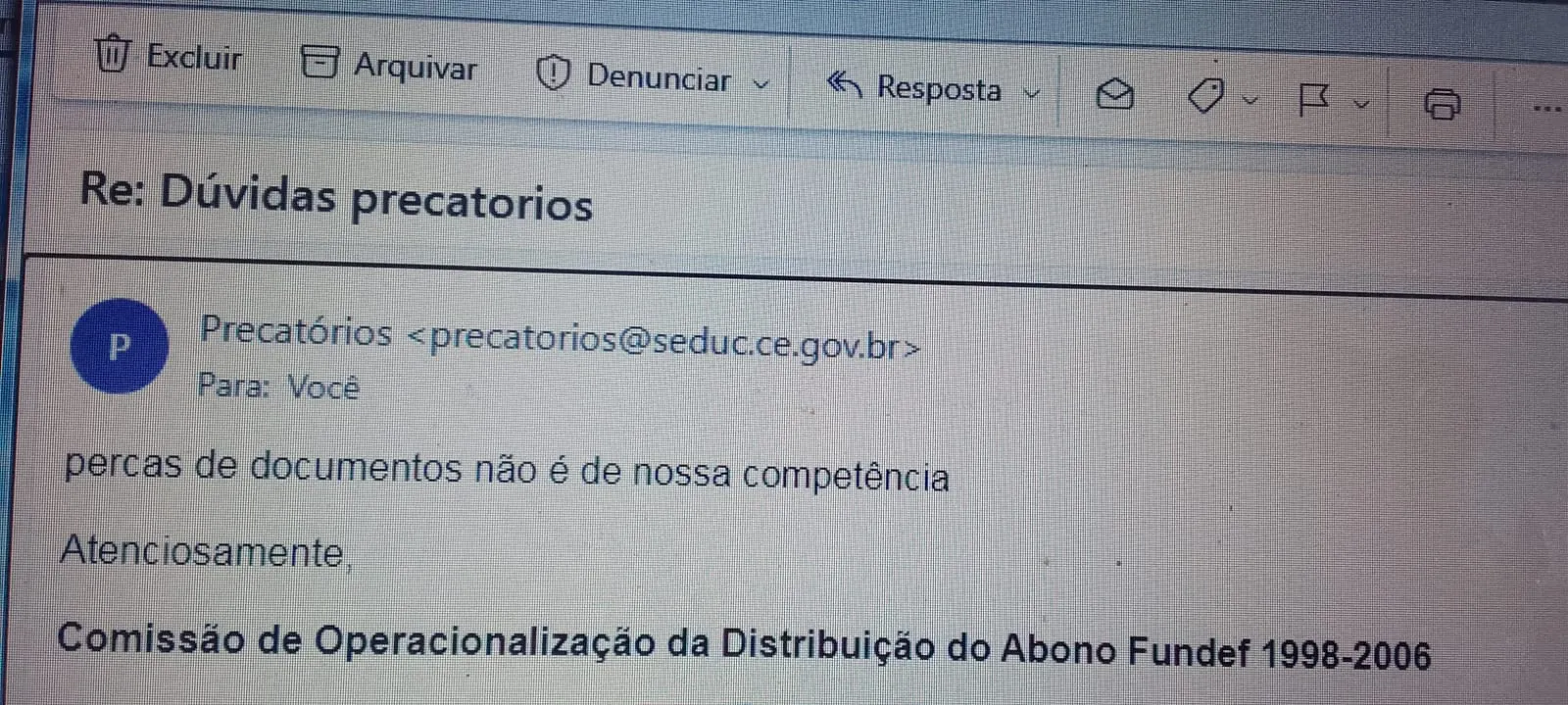 Resposta recebida por Verônica Sales