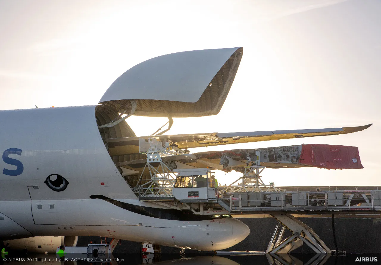 Beluga sendo carregado com peças da fuselagem de aeronaves