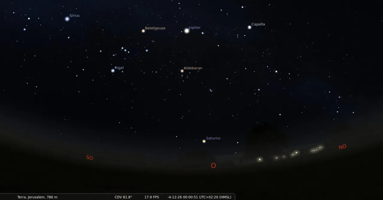 Simulação do céu à meia-noite do dia 25 de dezembro do ano 4 a.C