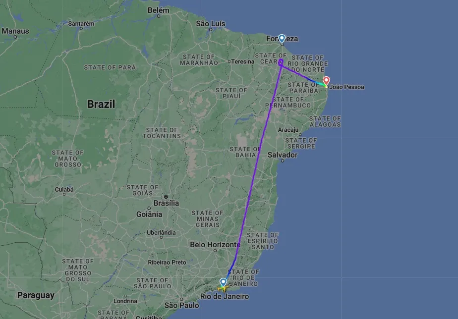 Voo do Rio de Janeiro (RJ) posaria em Fortaleza, mas rota foi desviada para João Pessoa (PB)