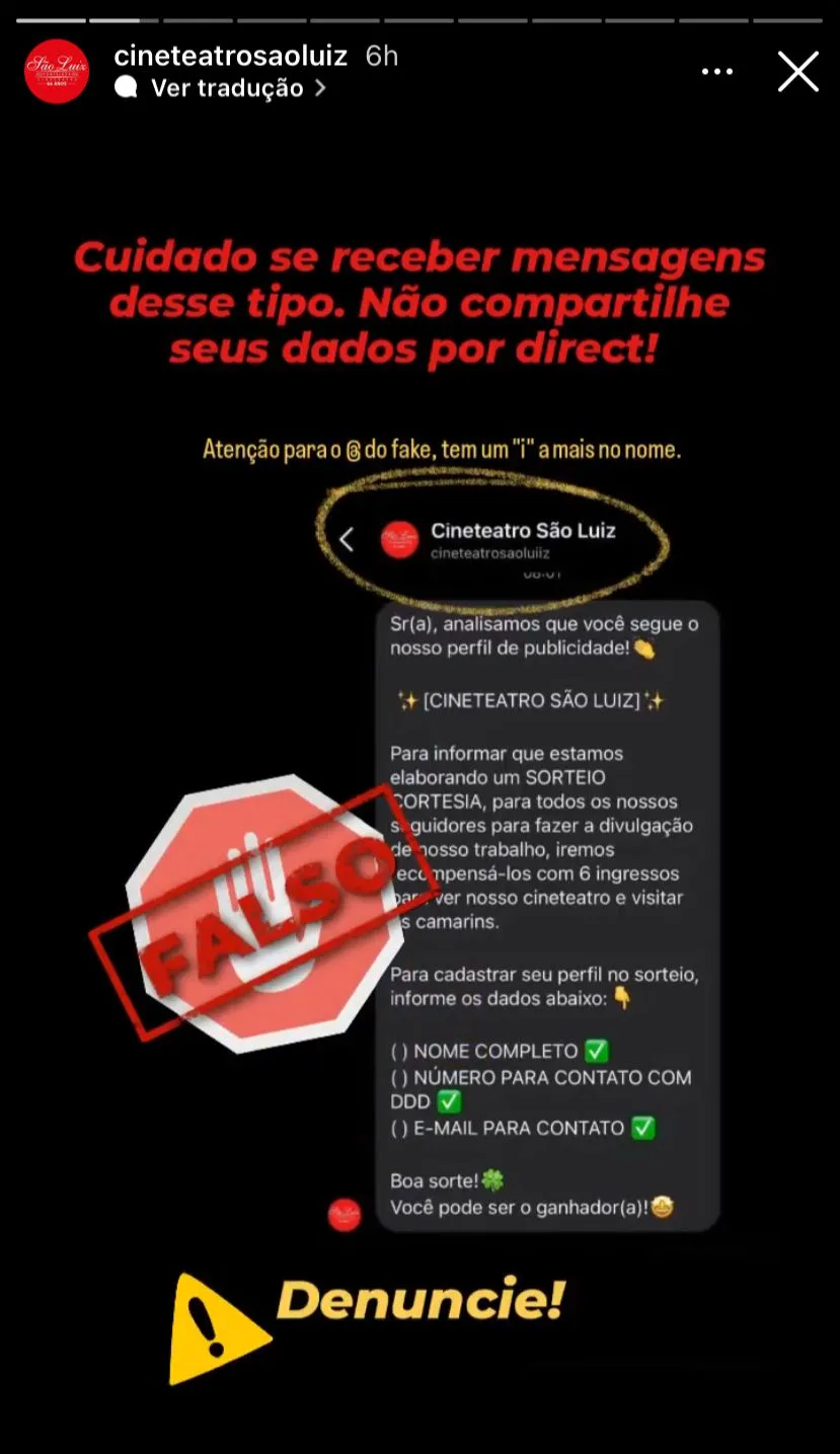 A denúncia foi feita pelo cineteatro em seu perfil nas redes sociais.