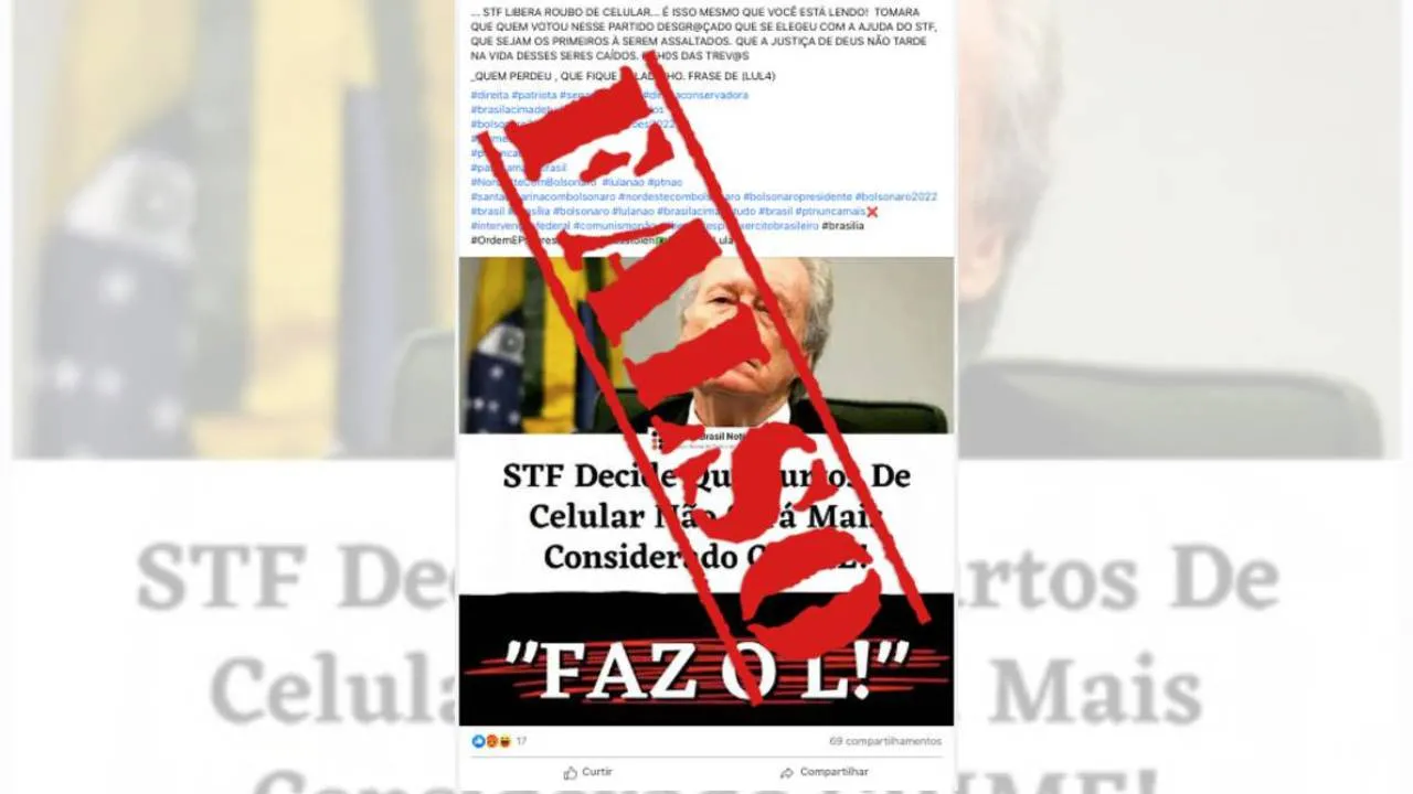 A informação de que decisão do STF desconsiderou crime o furto de celular é falsa