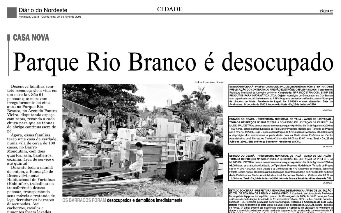 Famílias que ocupavam o parque foram removidas em 2006