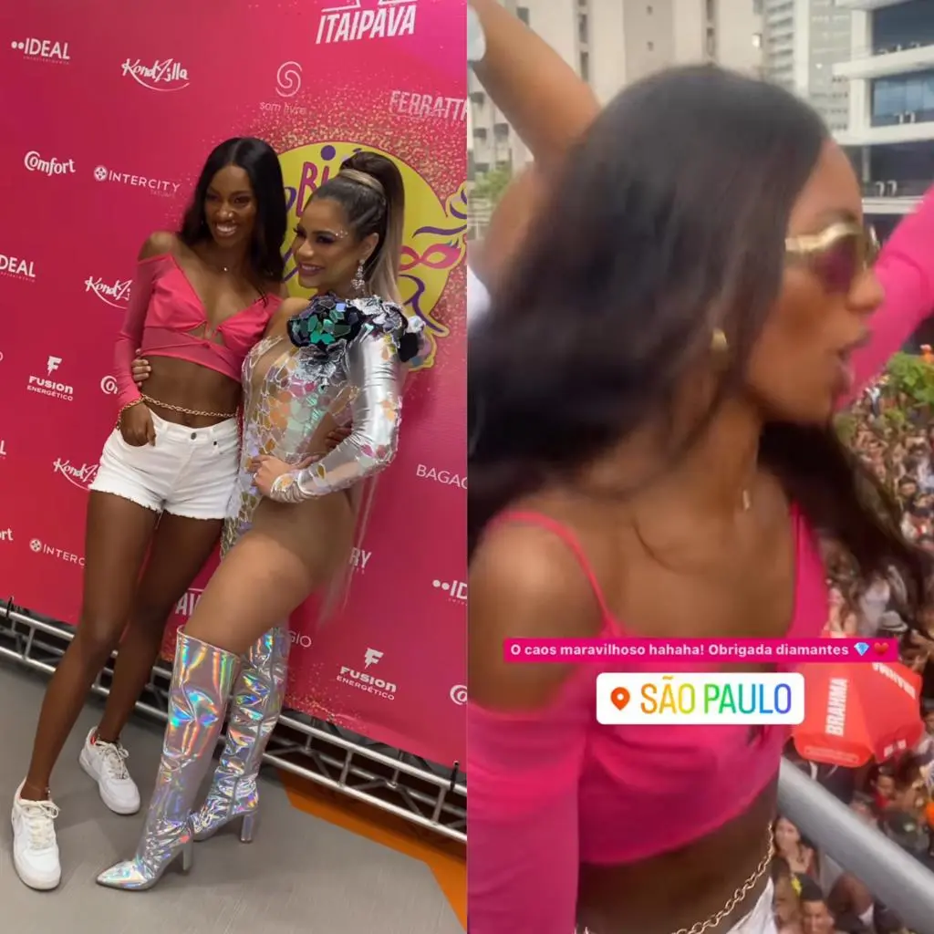 Imagem da notícia: Ex-BBB Tina Calambra conhece Lexa e aproveita bloco da cantora em São Paulo