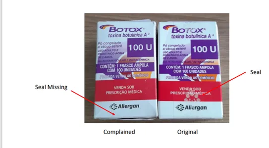 Diferenças da embalagem do Botox divulgadas pela Anvisa