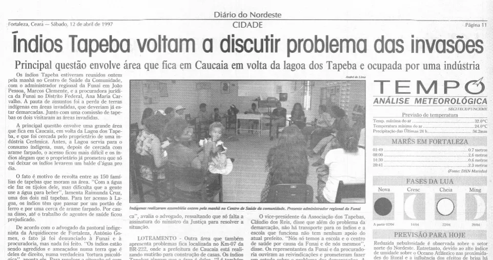 Diário do Nordeste mostra problema da terra Tapeba desde os anos 1990