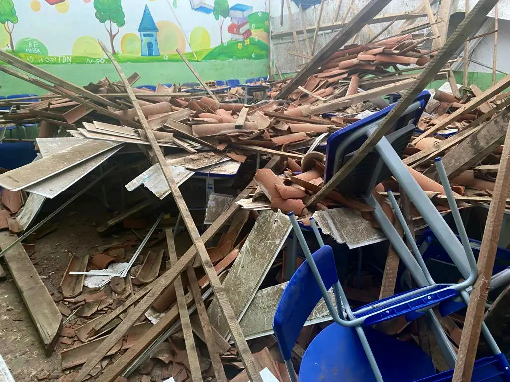 Imagem da notícia: Teto de escola estadual em Caucaia desaba durante fortes chuvas e deixa feridos