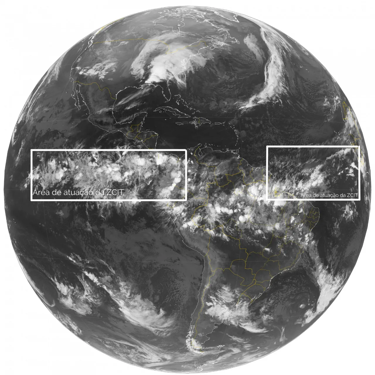 Imagem de satélite mostrando a Zona de Convergência intertropical (ZCIT)