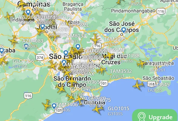 No Controle de aproximação de São Paulo, por exemplo, as STARS diminuem a carga de trabalho de pilotos e controladores (Flight Radar 24)
