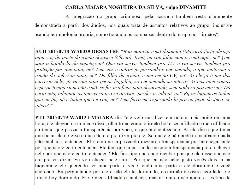 Trecho de uma das conversas analisadas
