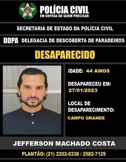A Polícia divulgou um cartaz para descobrir o paradeiro de Jefferson.