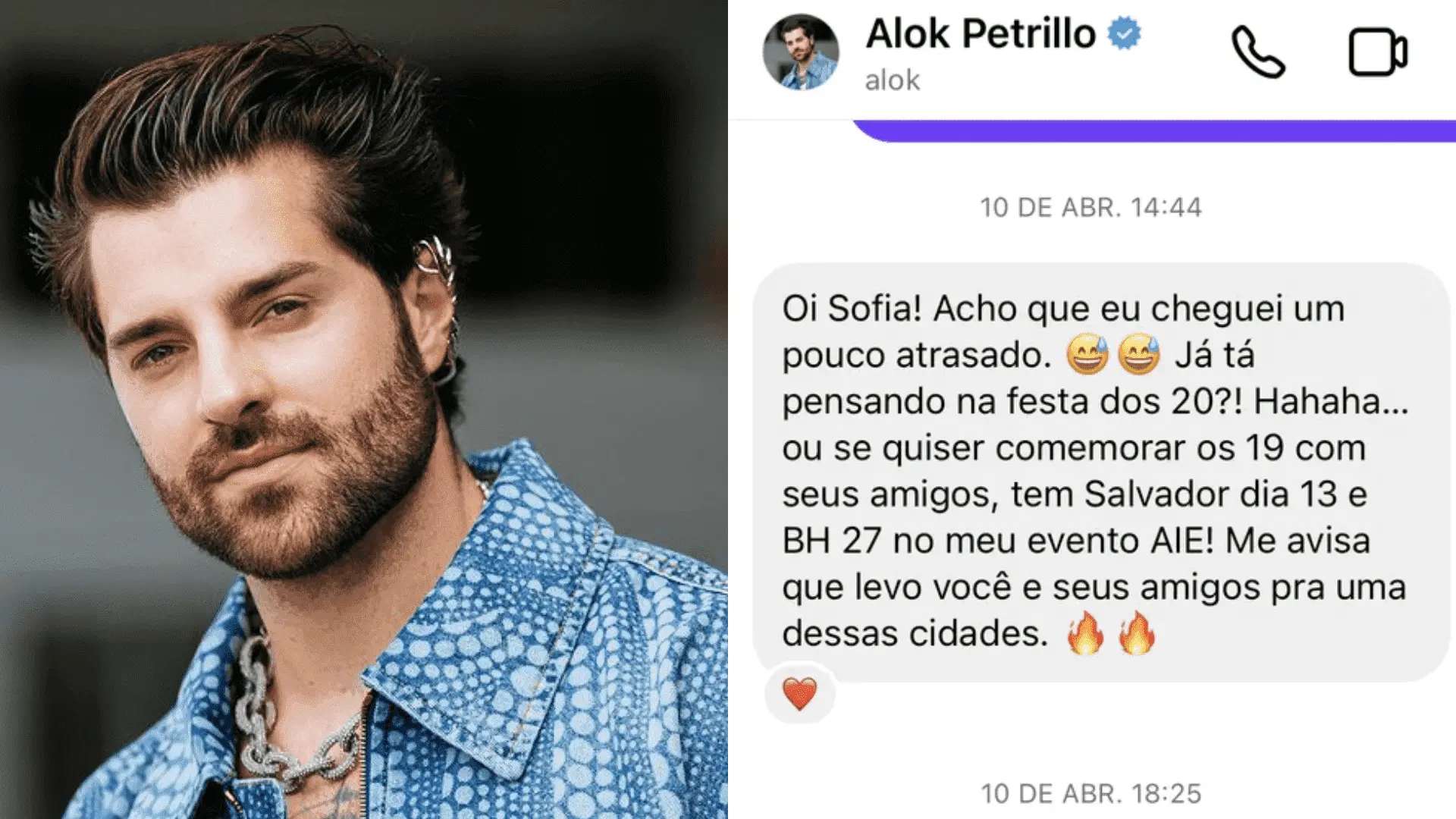 Imagem da notícia: Alok responde pedido de fã após 5 anos, e faz convite para show, como forma de recompensá-la