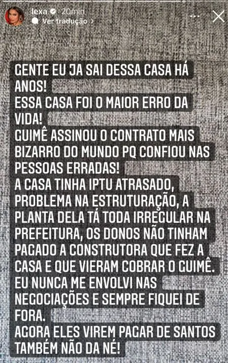 Lexa usou o Instagram para se pronunciar sobre suposto despejo de mansão