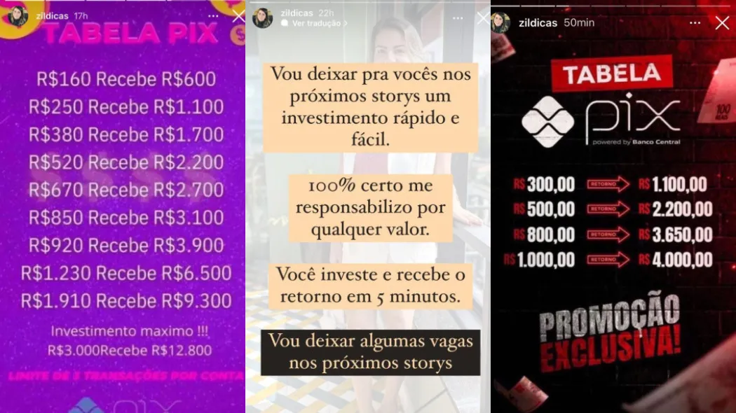 Criminosos aplicaram o golpe do Pix nos stories de Zilda