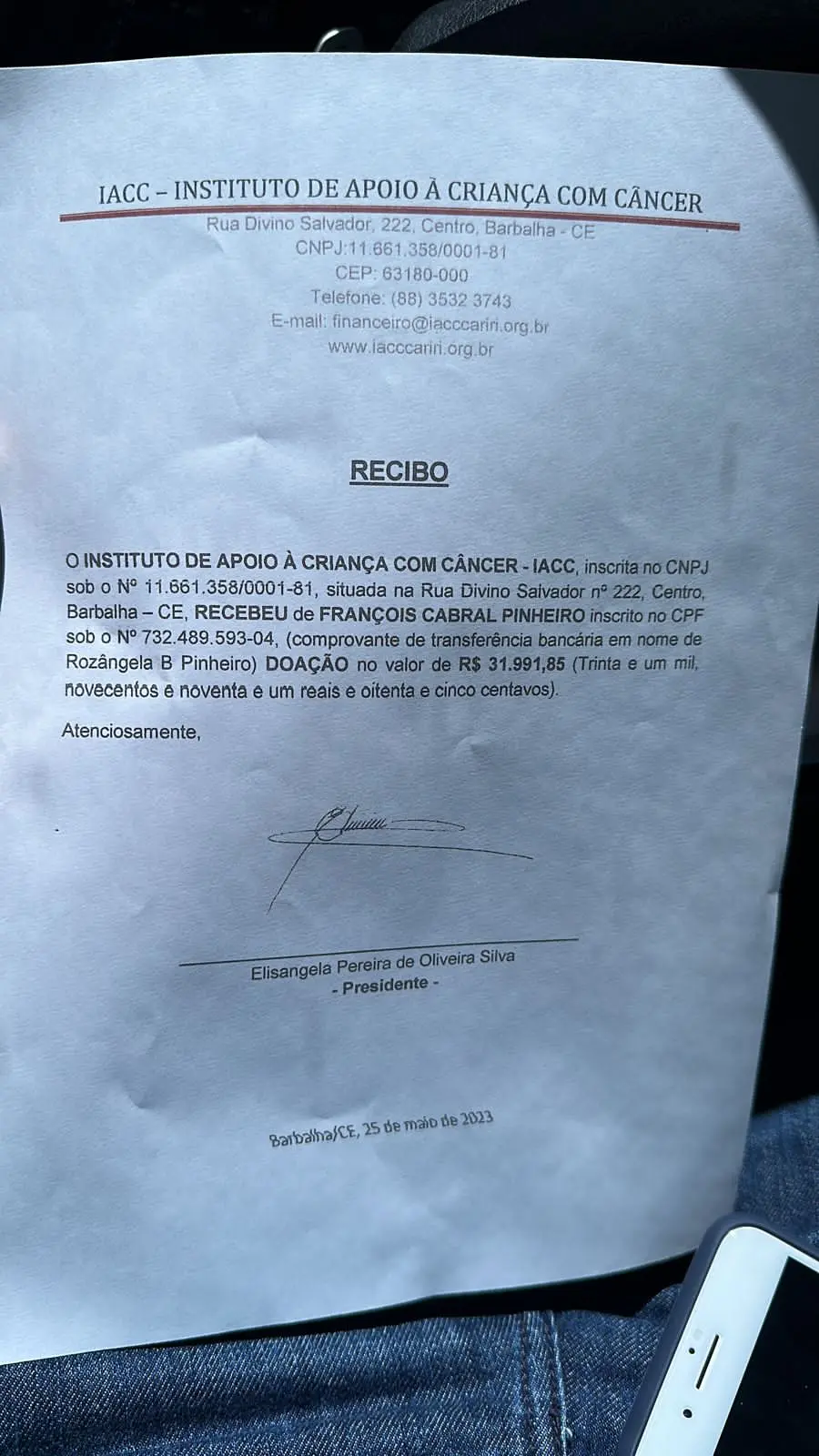 doação dinheiro