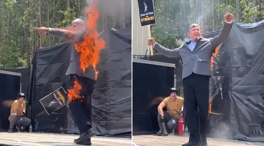 Imagem da notícia: Dublê de Harrison Ford, Mike Massa coloca fogo em si mesmo para apoiar greve de atores em Hollywood